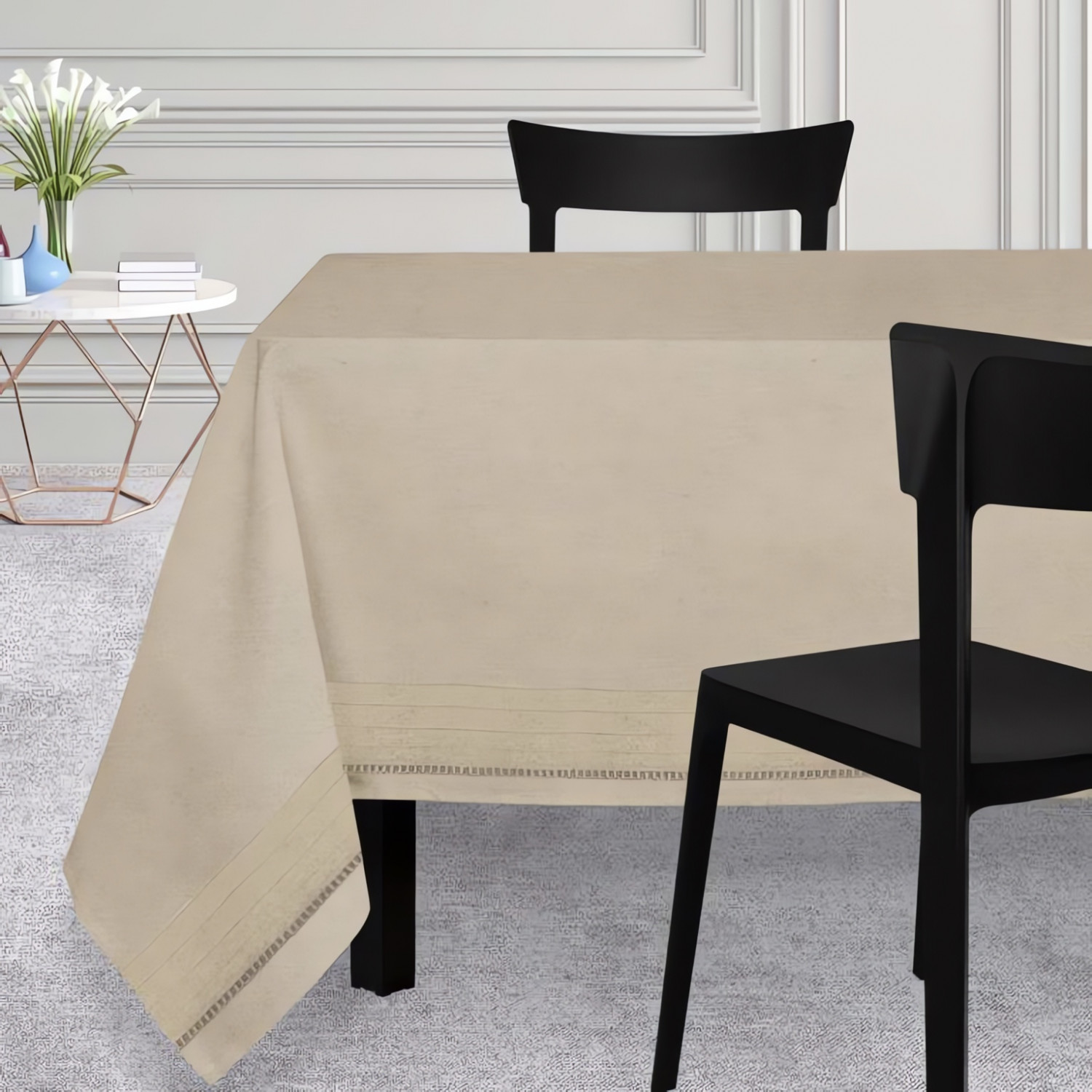 Nappe rectangle 150x300 cm Venise beige, par Soleil d'Ocre