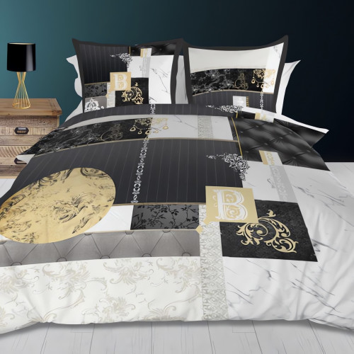 Couvre-lit boutis matelassé 220x240 cm C'EST LA VIE avec 2 taies d'oreiller