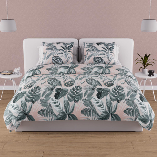 Housse de couette 240x220 vert foncé en coton TROPICAL