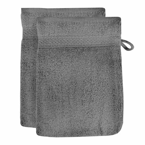 Lot de 2 gants de toilette en coton 500 gr/m2 16x21 cm LAGUNE gris, par  Soleil d'ocre