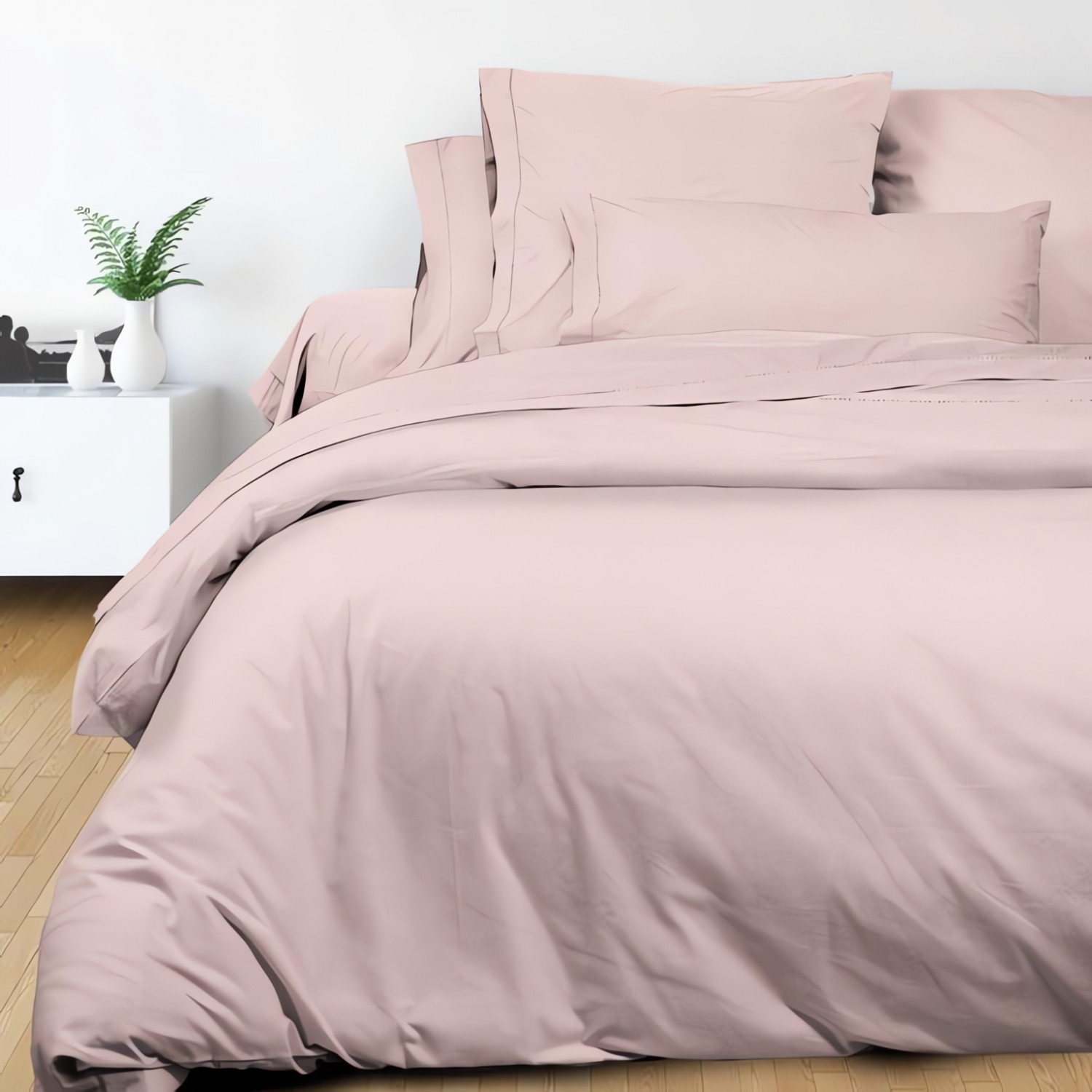 Drap plat en coton percale 240x300 cm CAMILLE rose, par songe de