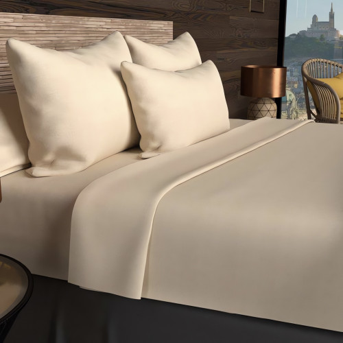 Drap housse 2x70x190 cm en coton 57 Fils SOLEIL D'OCRE uni vert, pour lit à tête et pieds relevables