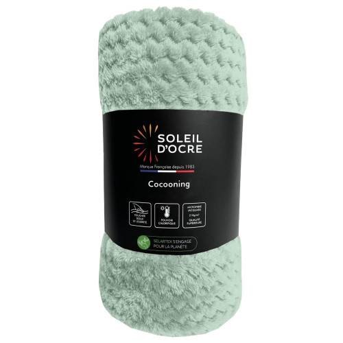 Couverture, plaid 220x240 cm COCOONING vert eau, par Soleil d'ocre