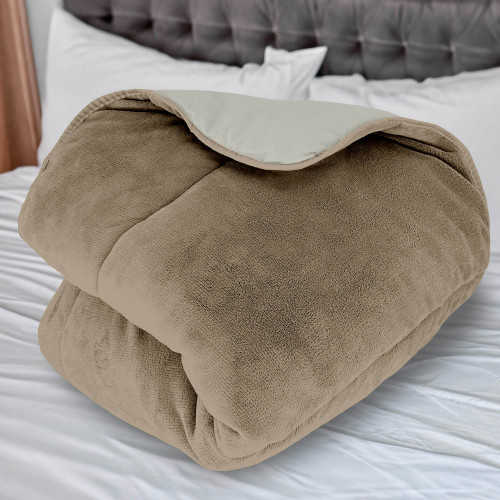 Couette doublée polaire microfibre 140x200 cm BICOLORE ivoire et sable, par Soleil d'ocre