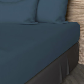 Drap housse en coton 57 fils 140x200 cm UNI bleu canard,...