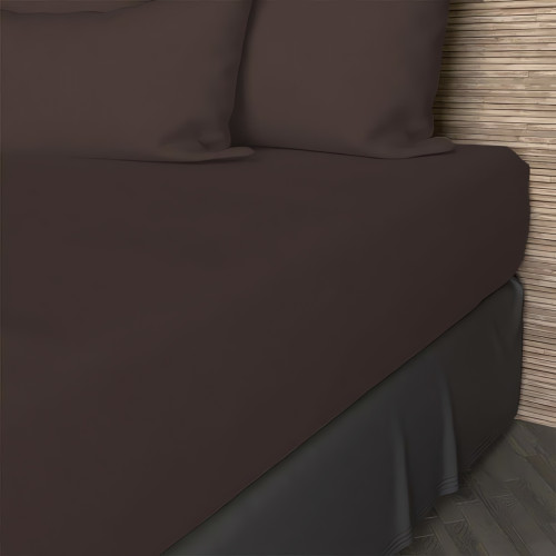 Drap housse en coton 57 fils 140x200 cm UNI brun, par Soleil d'ocre