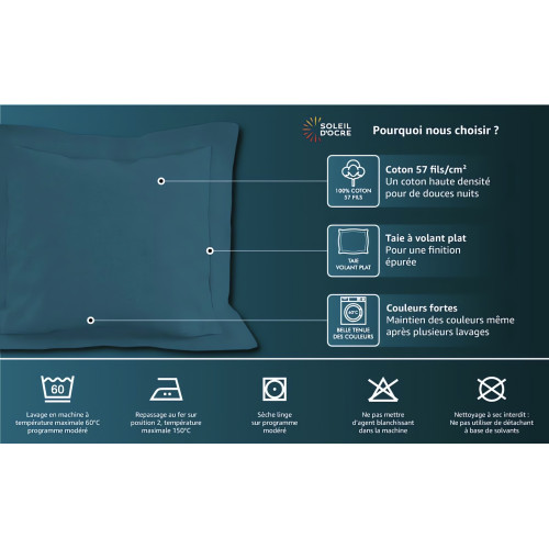 Taie d'oreiller en coton 57 fils 50x70 cm UNI...