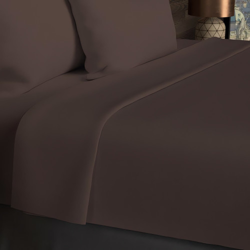 Drap plat en coton 57 fils 180x290 cm UNI brun,...