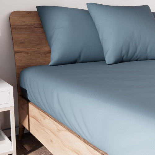 Drap housse en coton 90x190 cm JERSEY bleu...