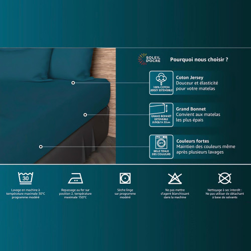 Drap housse en coton 140x190 cm JERSEY vert...