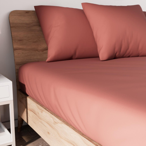 Drap housse en coton 140x190 cm JERSEY brique,...