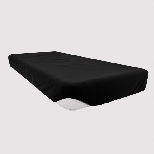 Drap housse en coton 160x200 cm JERSEY noir,...