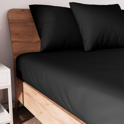 Drap housse en coton 160x200 cm JERSEY noir,...